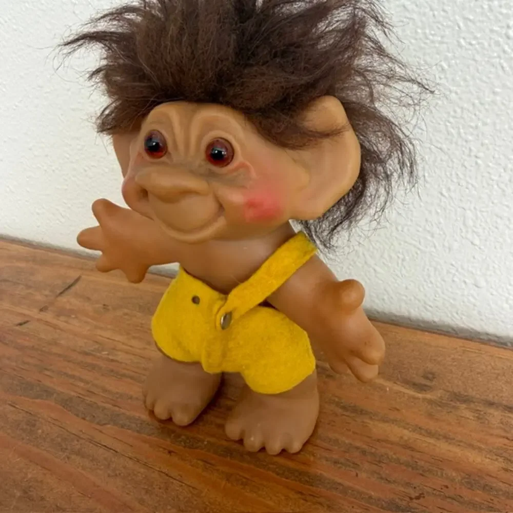 Vintage Thomas Dam Troll Doll Yellow Felt Pants Brown Hair - 6